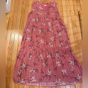 J. Jill Pink Floral Midi Dress Spring Easter coastal classic